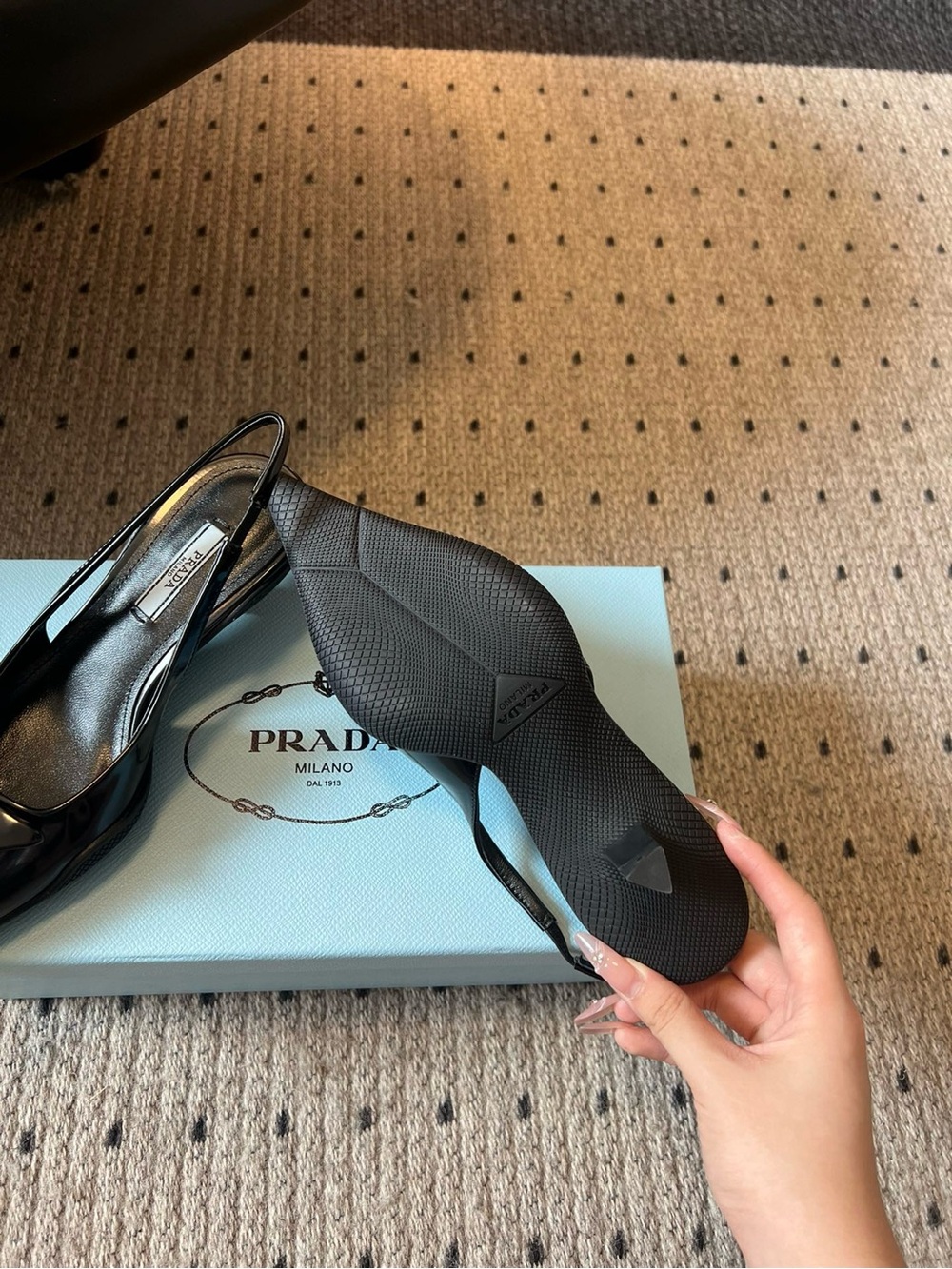 Prada Black Patent Slingback Kitten Heels - Picture 5 of 9